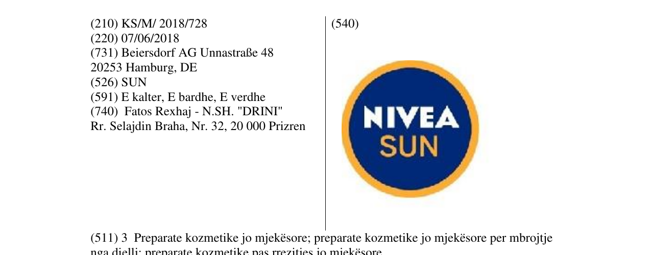 Zëri i markës NIVEA SUN në buletin