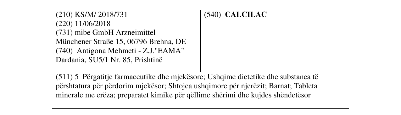 Zëri i markës CALCILAC në buletin