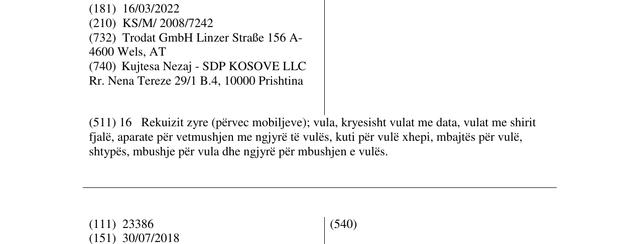 Zëri i markës TRODAT në buletin