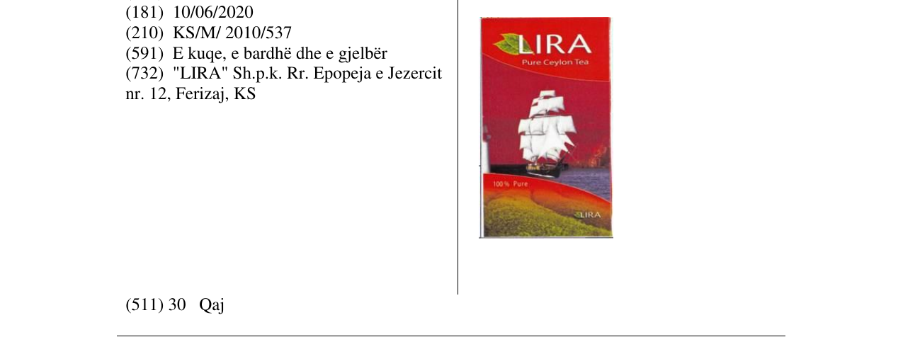 Zëri i markës LIRA në buletin