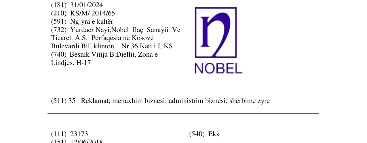 Zëri i markës NOBEL në buletin