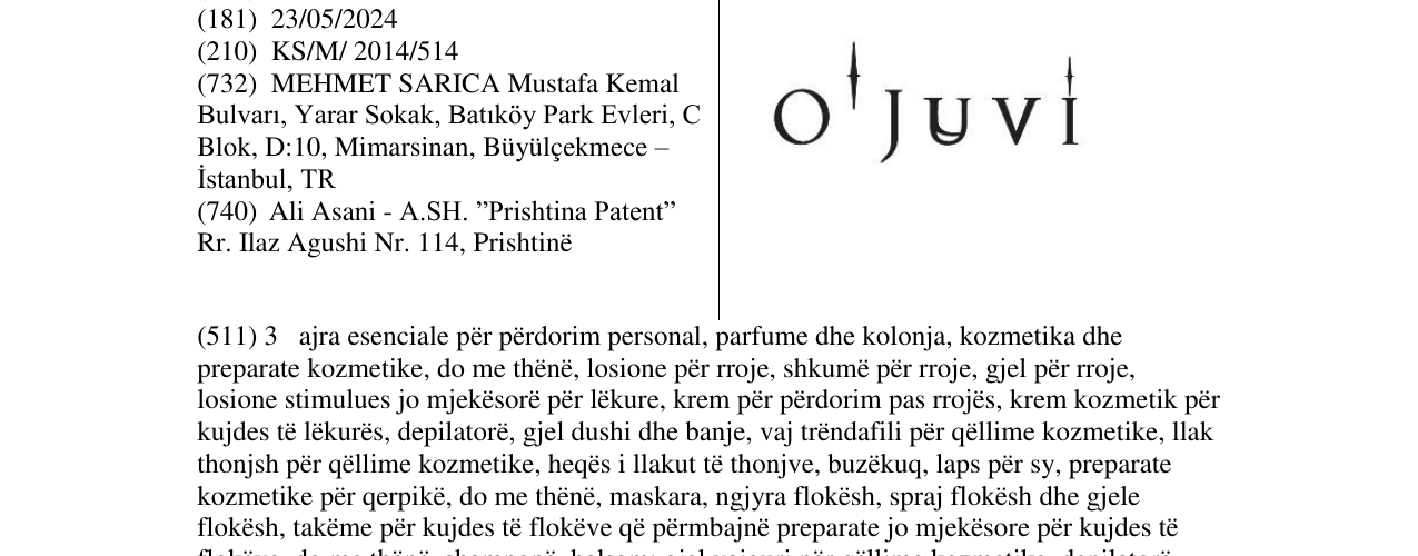 Zëri i markës O' JUVI në buletin