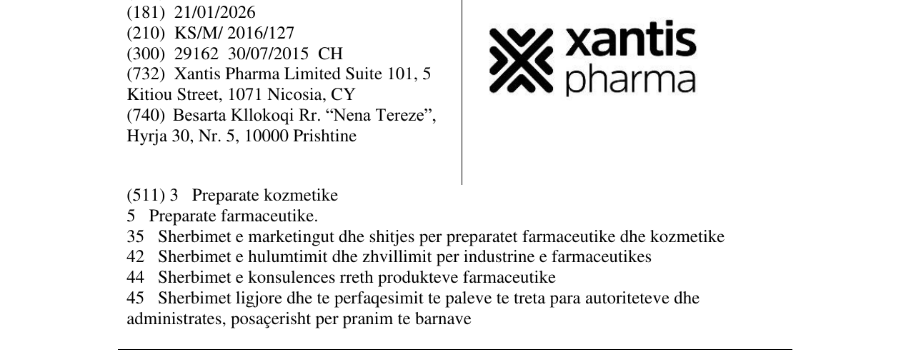 Zëri i markës xantis pharma në buletin