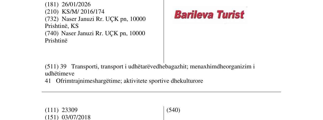 Zëri i markës Barileva Turist në buletin