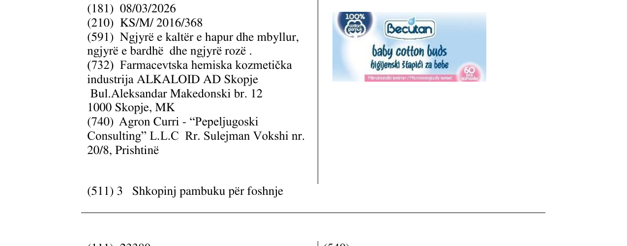 Zëri i markës Becutan baby cotton buds në buletin