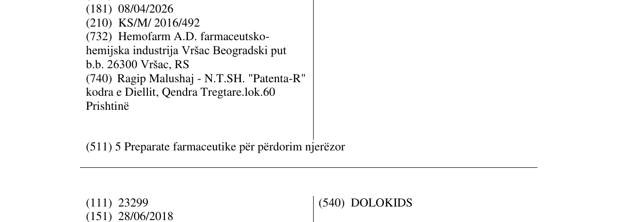 Zëri i markës PEPTICAID në buletin
