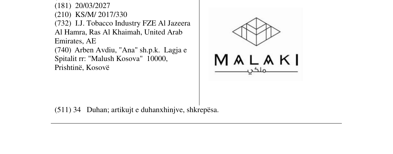 Zëri i markës MALAKI në buletin