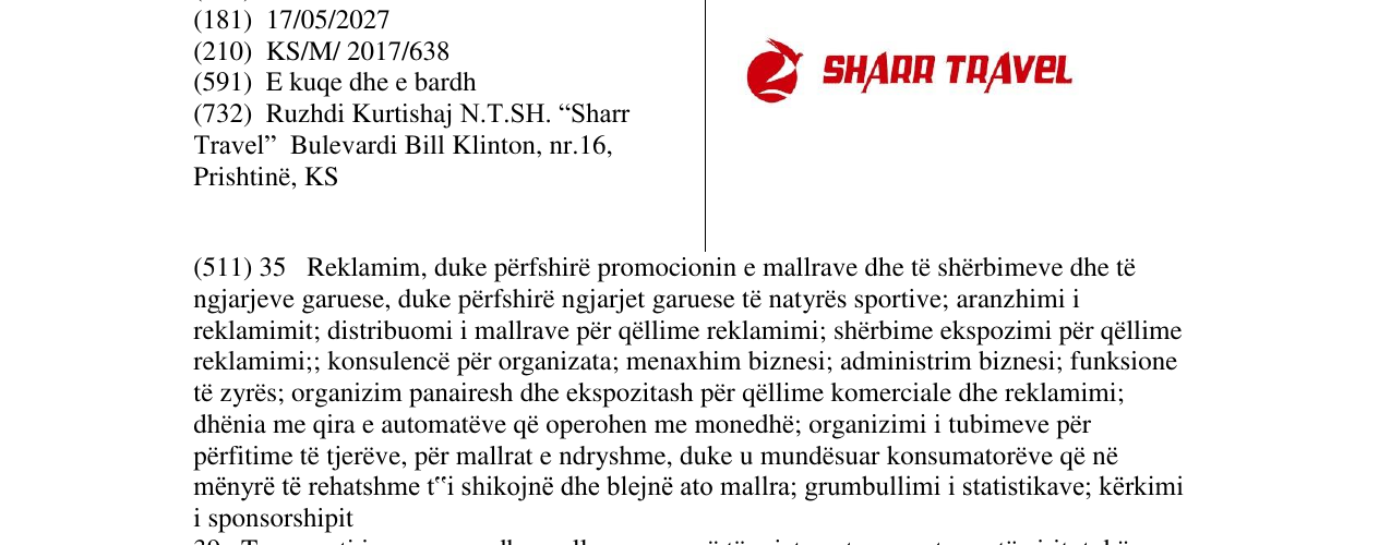 Zëri i markës SHARR TRAVEL në buletin