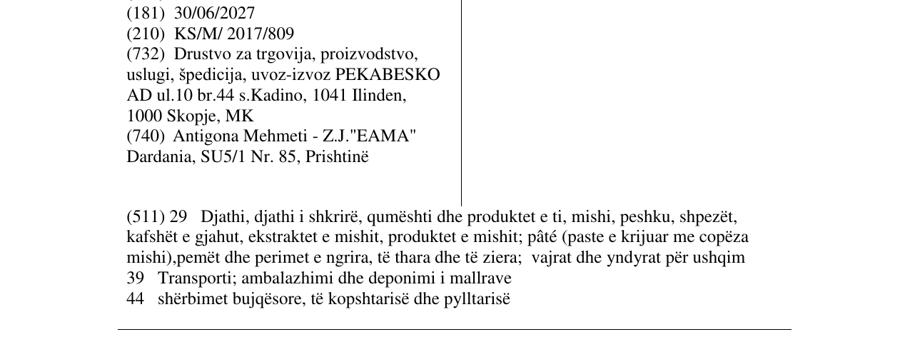 Zëri i markës PEKABETA në buletin