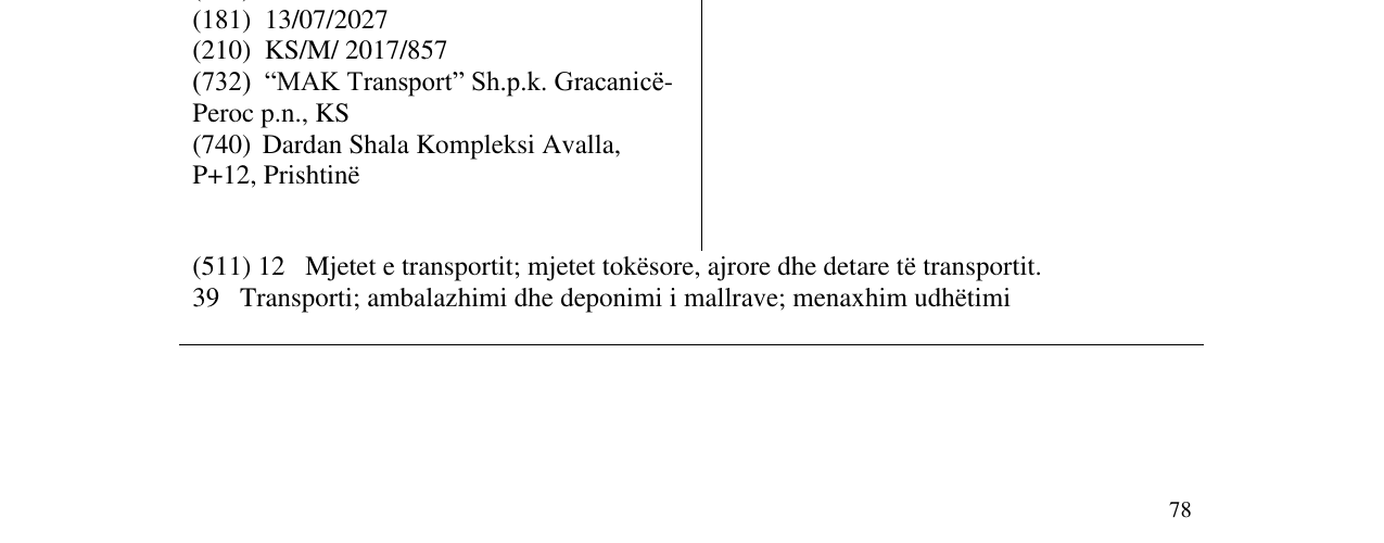 Zëri i markës MAK Transport në buletin