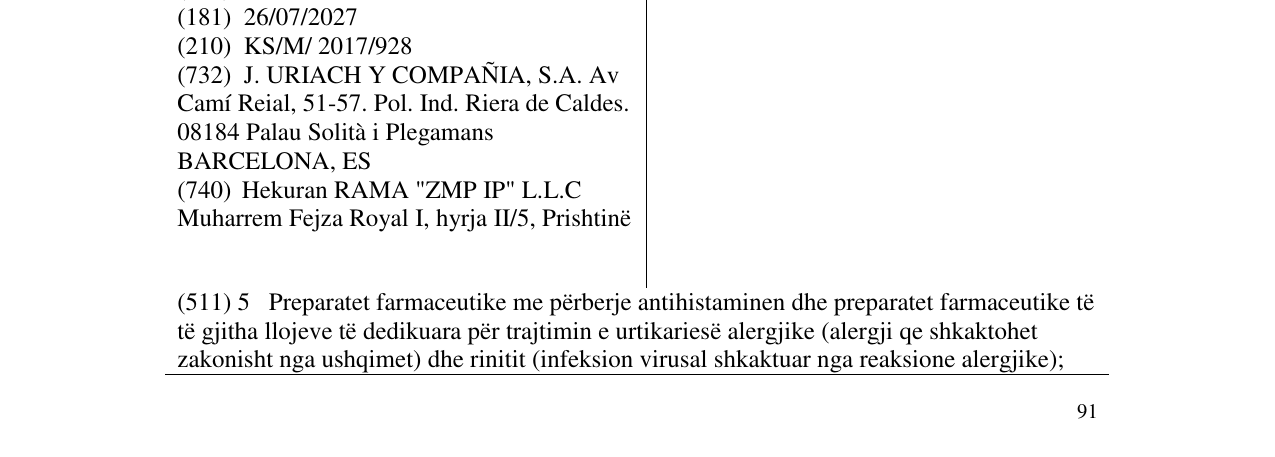 Zëri i markës RUPAFIN në buletin