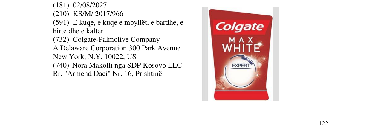 Zëri i markës Colgate MAX WHITE në buletin