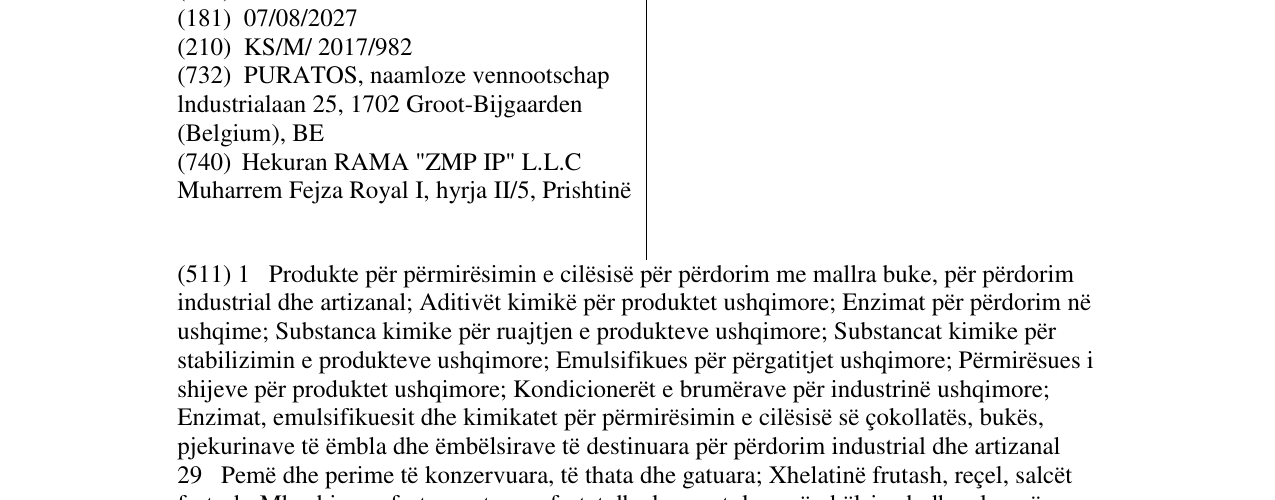 Zëri i markës PURATOS në buletin
