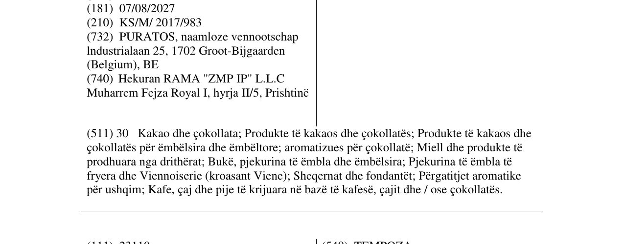 Zëri i markës BELCOLADE në buletin