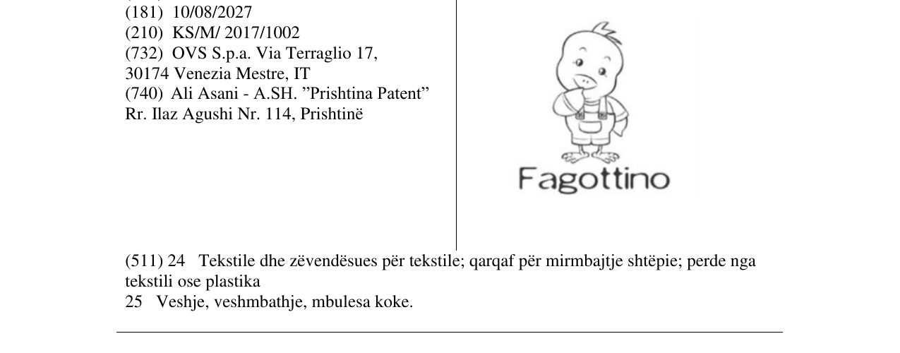 Zëri i markës Fagottino në buletin