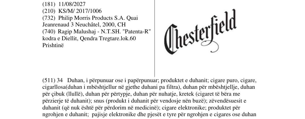 Zëri i markës chesterfield në buletin