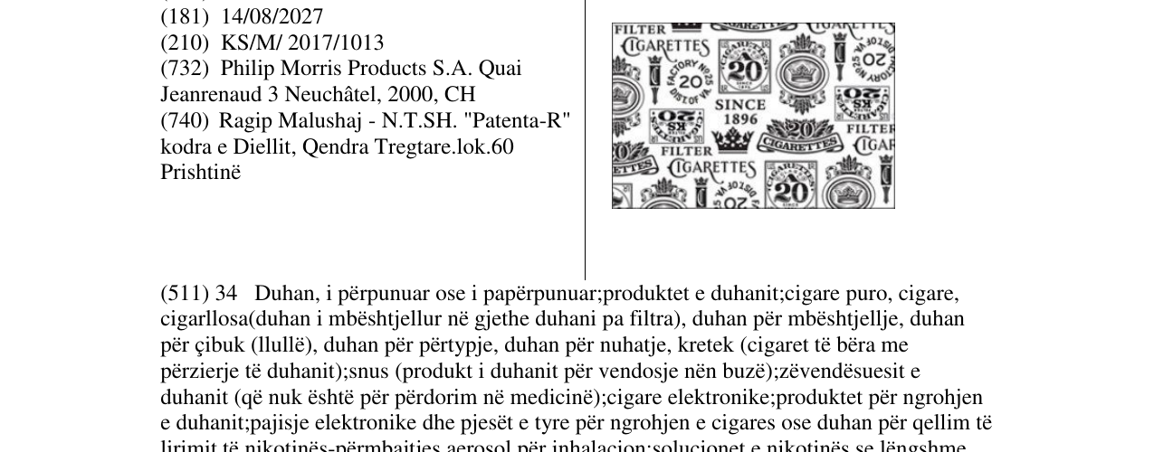 Zëri i markës Filter Cigarettes në buletin