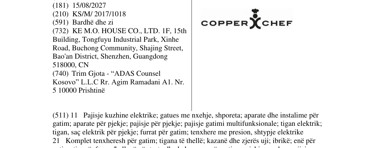 Zëri i markës COPPER CHEF në buletin