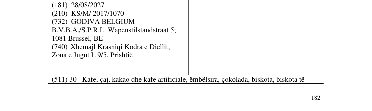 Zëri i markës GODIVA në buletin