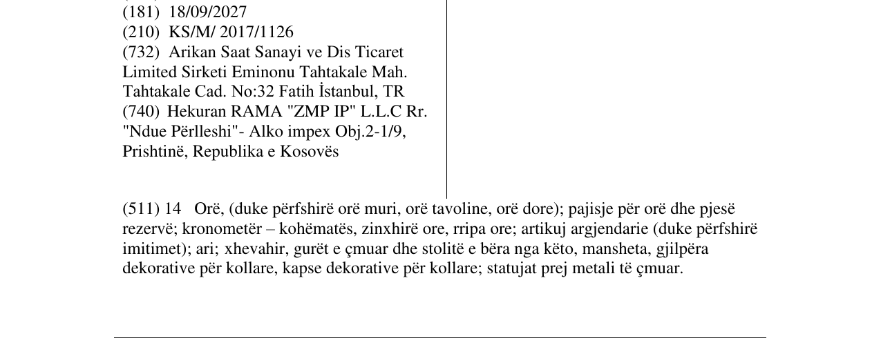 Zëri i markës Ferrucci në buletin