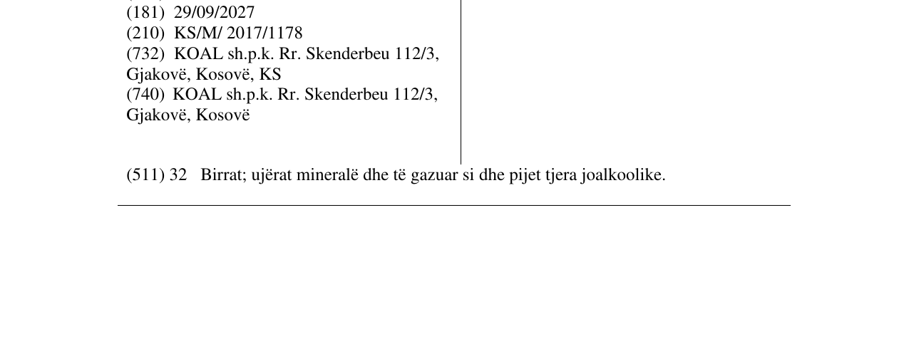 Zëri i markës Birra Gjakova në buletin