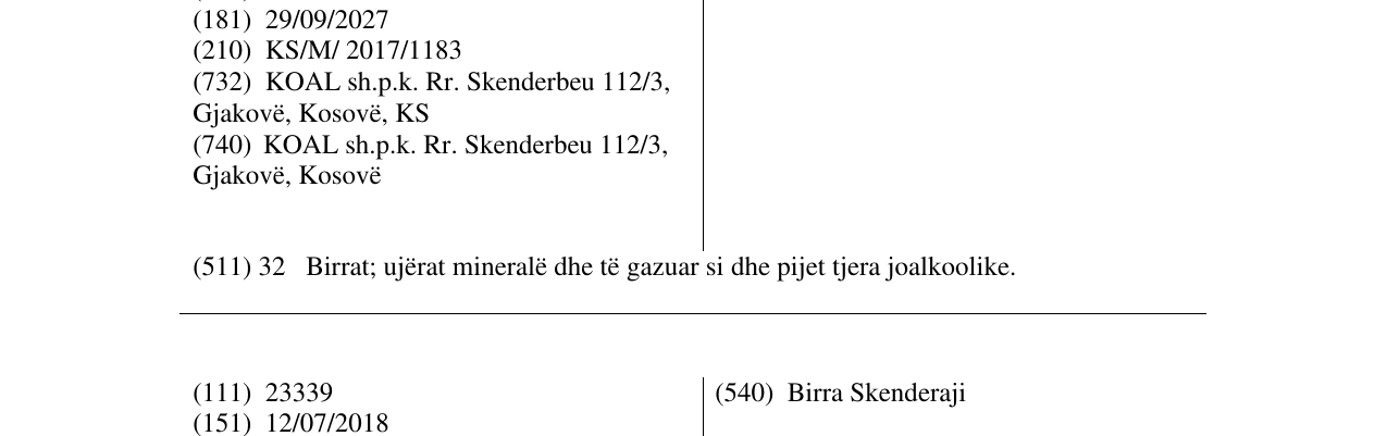 Zëri i markës Birra Drenasi në buletin