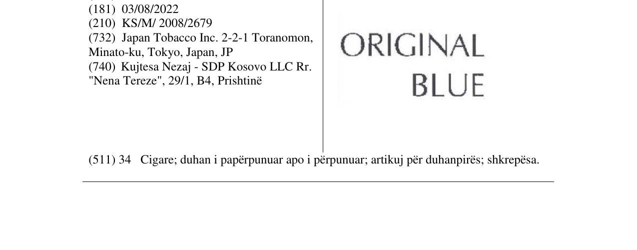 Zëri i markës ORIGINAL BLUE në buletin