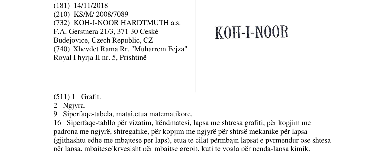 Zëri i markës KOH-I-NOOR në buletin