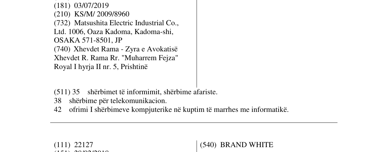 Zëri i markës PANASONIC në buletin