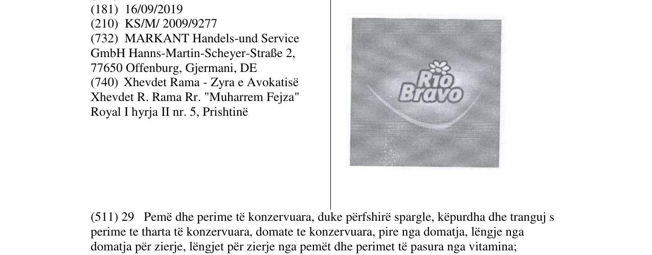 Zëri i markës Rio Bravo në buletin