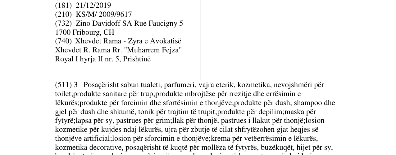 Zëri i markës DAVIDOFF CHAMPION në buletin