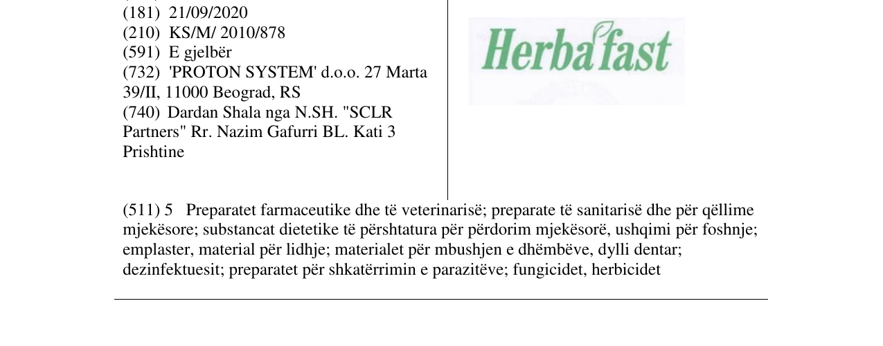 Zëri i markës Herba fast në buletin