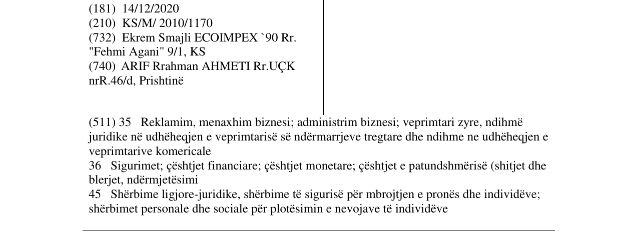 Zëri i markës ECOIMPEX në buletin