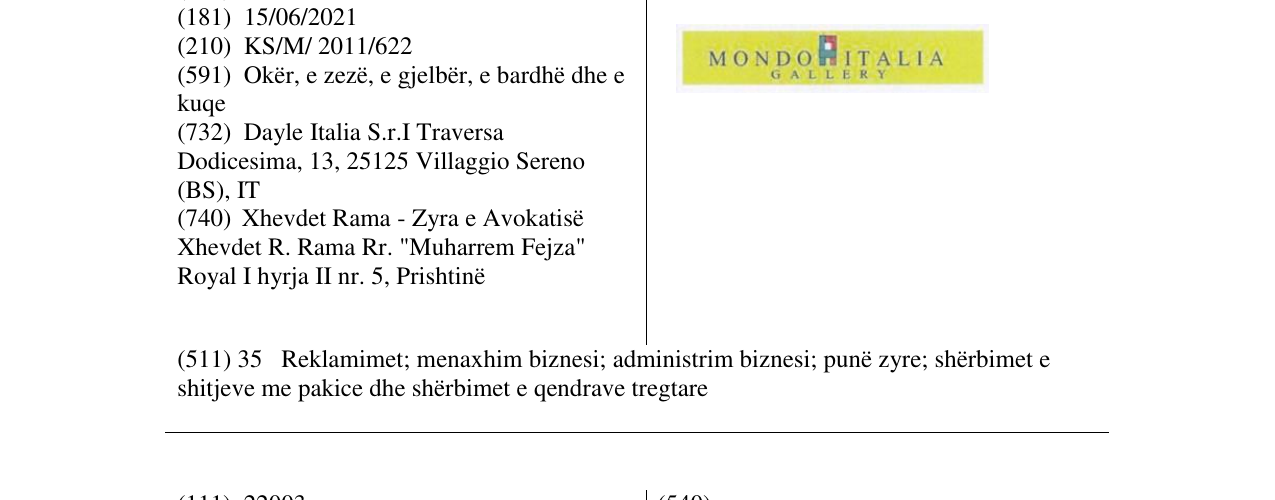 Zëri i markës MONDO ITALIA në buletin
