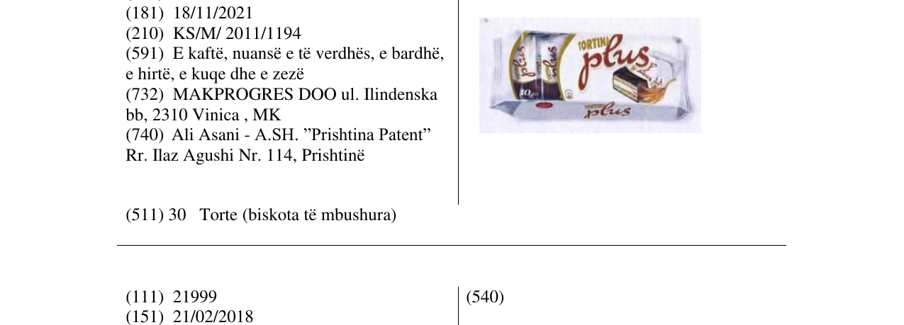 Zëri i markës TORTINA plus në buletin
