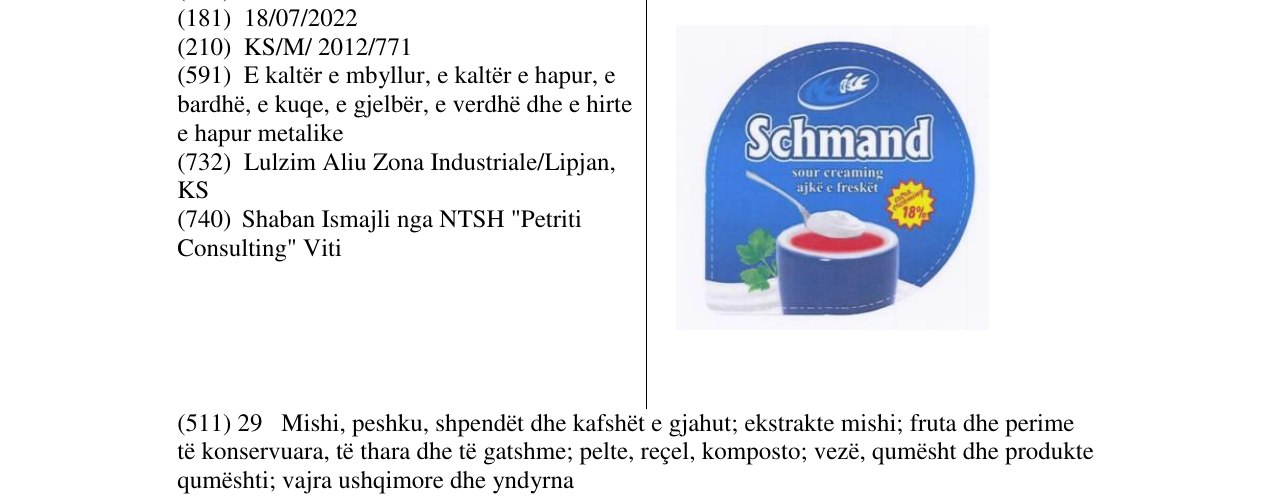 Zëri i markës Schmand në buletin