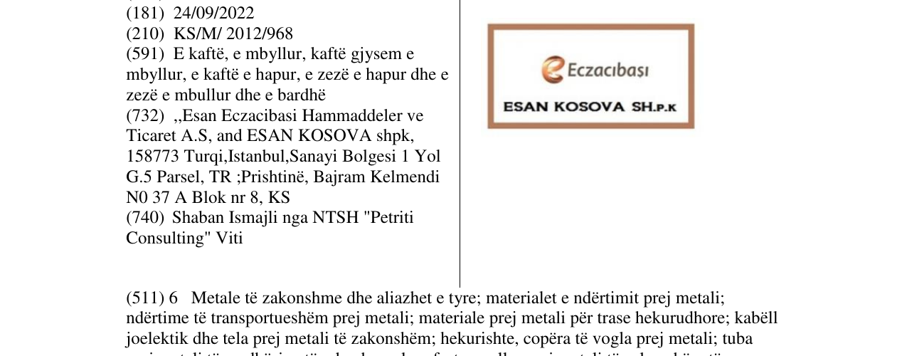 Zëri i markës Eczacibaşi ESAN KOSOVA në buletin