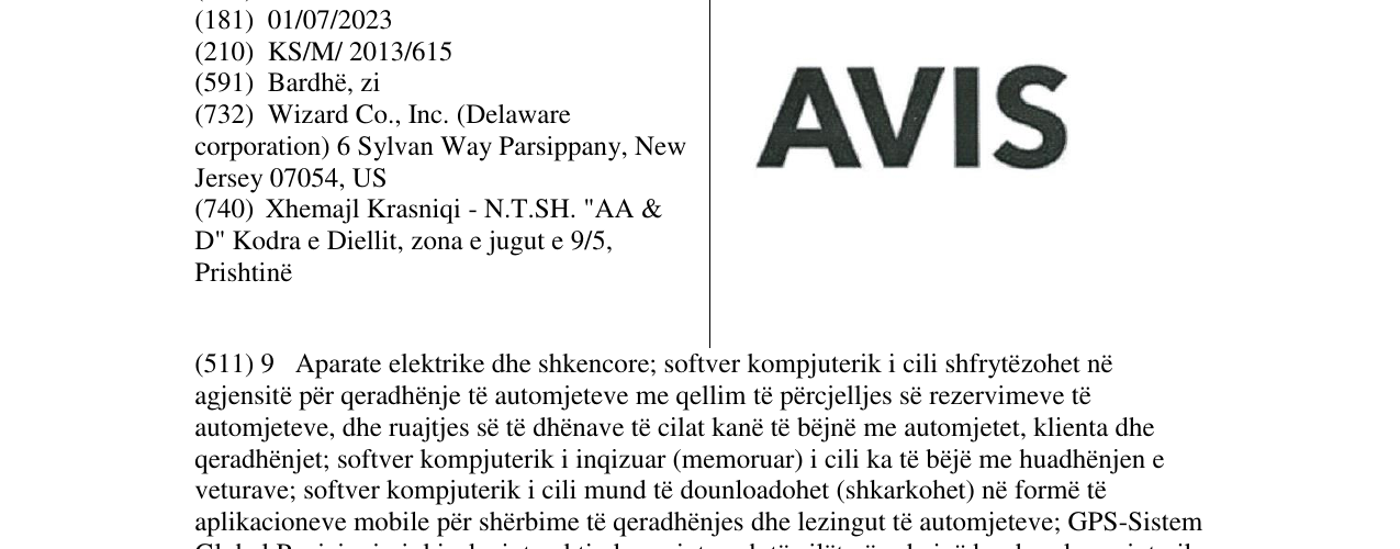 Zëri i markës AVIS në buletin