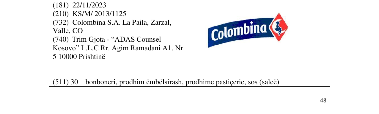 Zëri i markës Colombina në buletin