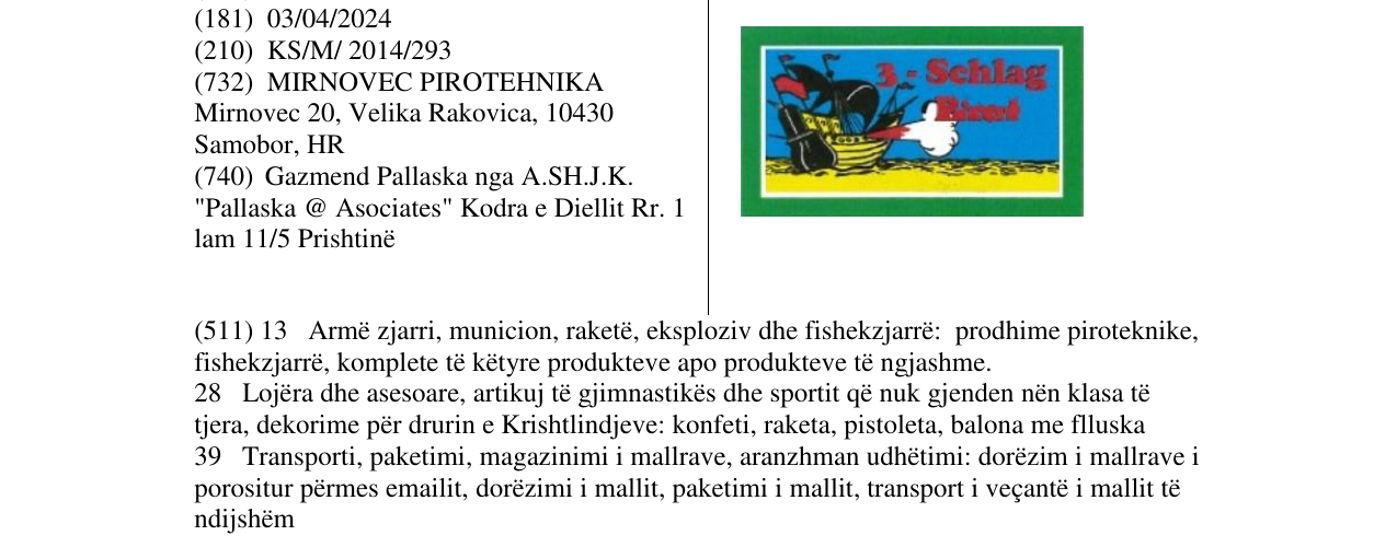 Zëri i markës 3-Schlag Pirot në buletin