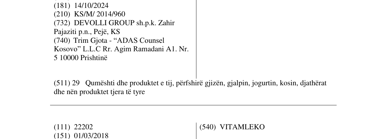 Zëri i markës MLEKOVITA në buletin