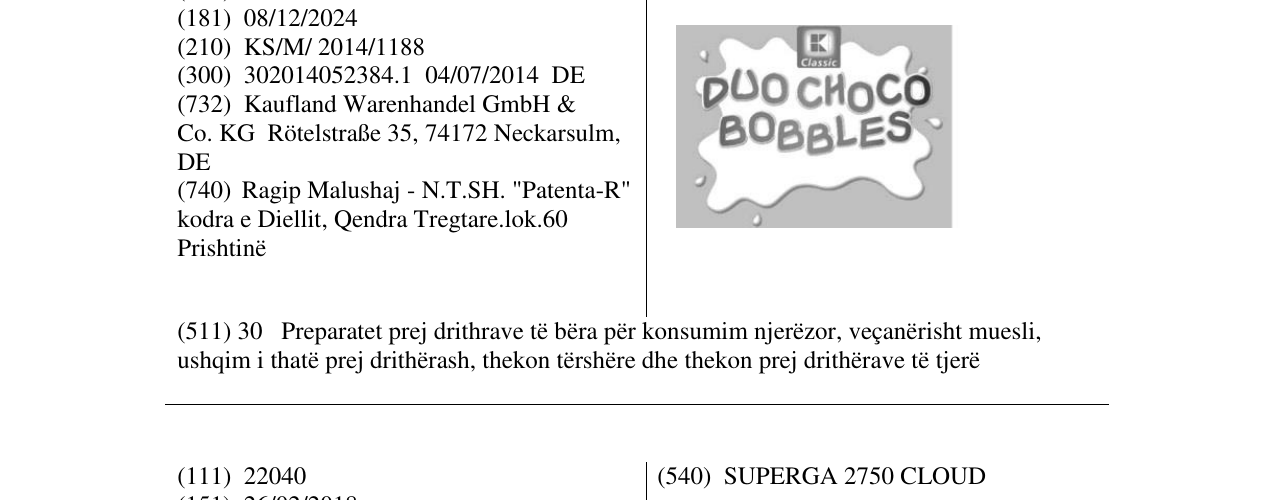 Zëri i markës DUO CHOCO BOBBLES në buletin