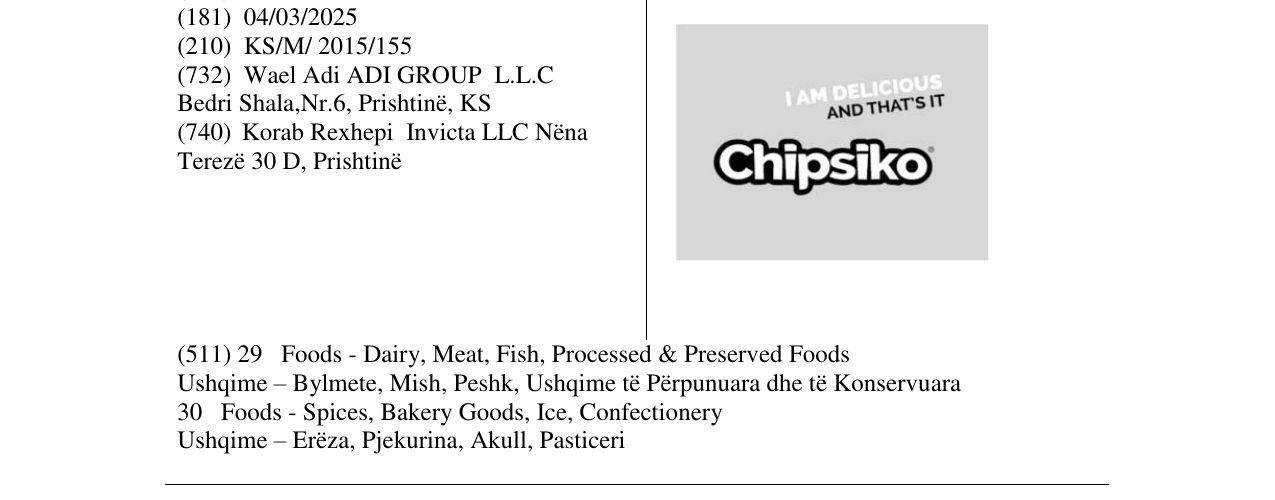 Zëri i markës Chipsiko në buletin