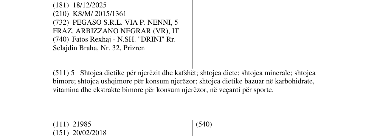 Zëri i markës PEGASO në buletin