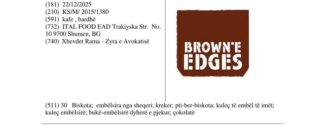 Zëri i markës BROWN'E EDGES në buletin