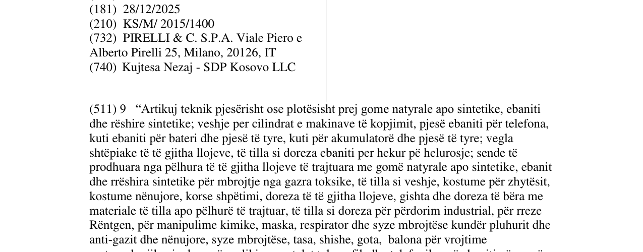 Zëri i markës PIRELLI në buletin