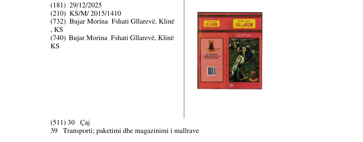 Zëri i markës GLLAREVA CAJ në buletin