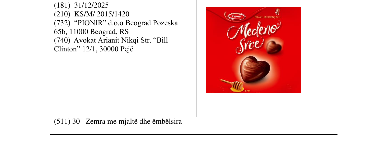 Zëri i markës Pionir Medeno Srce në buletin