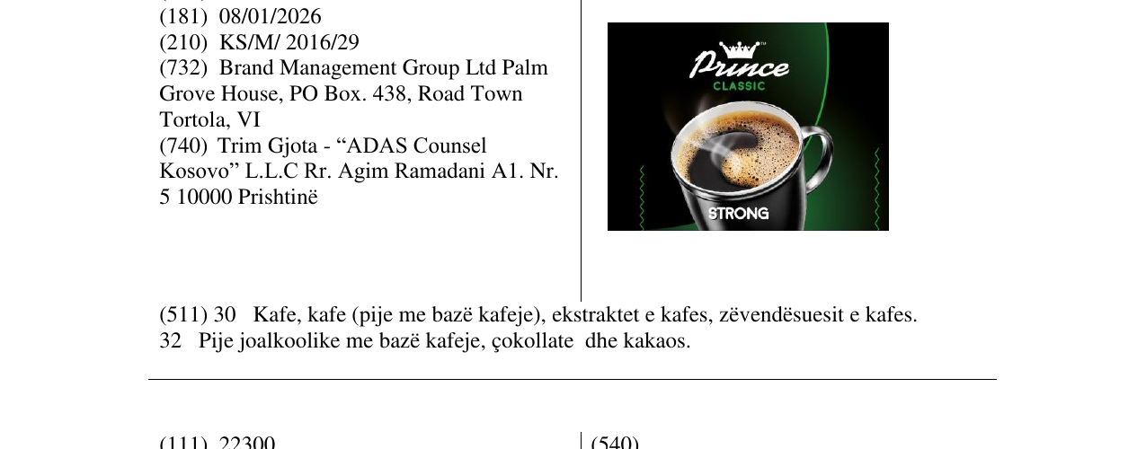 Zëri i markës Prince CLASSIC STRONG në buletin