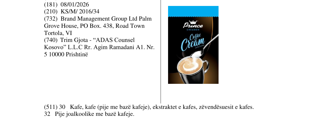 Zëri i markës Prince CREAMER Coffee Cream në buletin